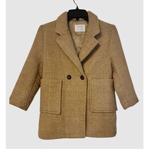 Zara Boys Textured Wool Blend Coat Sz. 8 Lined Warm Cozy